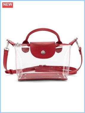 Clear Crossbody Bag Stadium Approved Vegan Leather Trim Adjustable Strap
